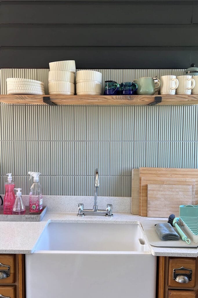 Kitchen at Airbnb Callow End Chalet, styled by Megan Ace near Worcester and Malvern