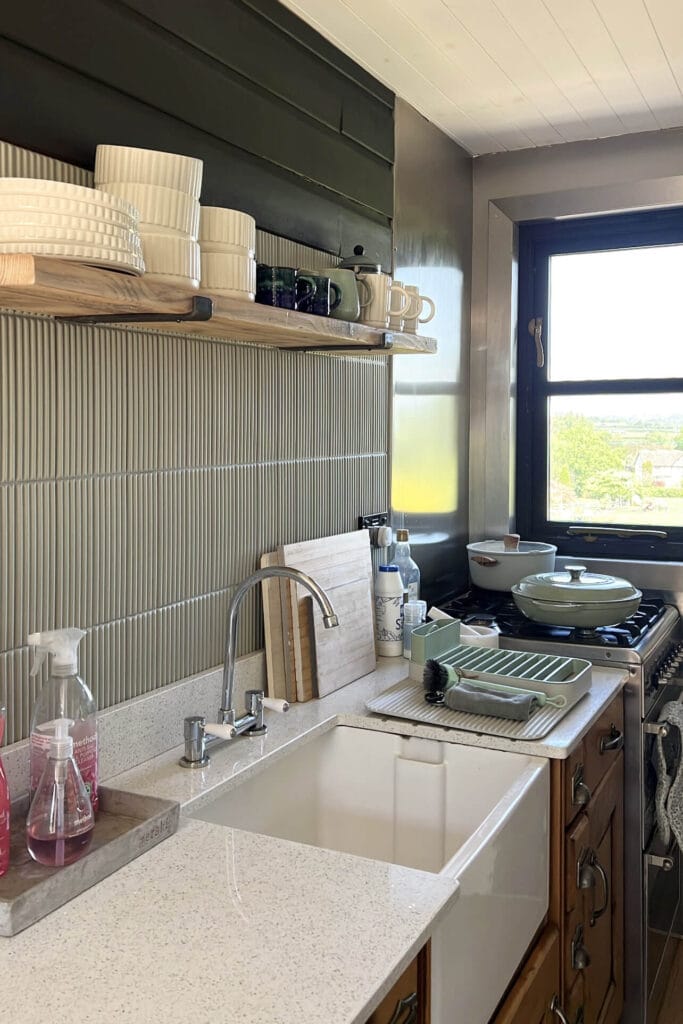 Kitchen at Airbnb Callow End Chalet, styled by Megan Ace near Worcester and Malvern