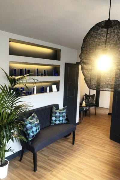 Interior design of So Aesthetics clinic reception area details by Megan Ace Interiors, Worcester