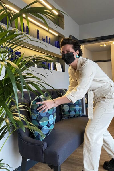 Interior design of So Aesthetics clinic reception area by Megan Ace Interiors, Worcester