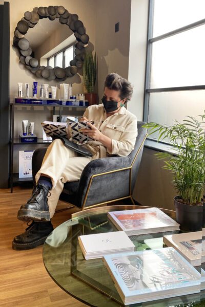 Interior design of So Aesthetics clinic reception area by Megan Ace Interiors, Worcester